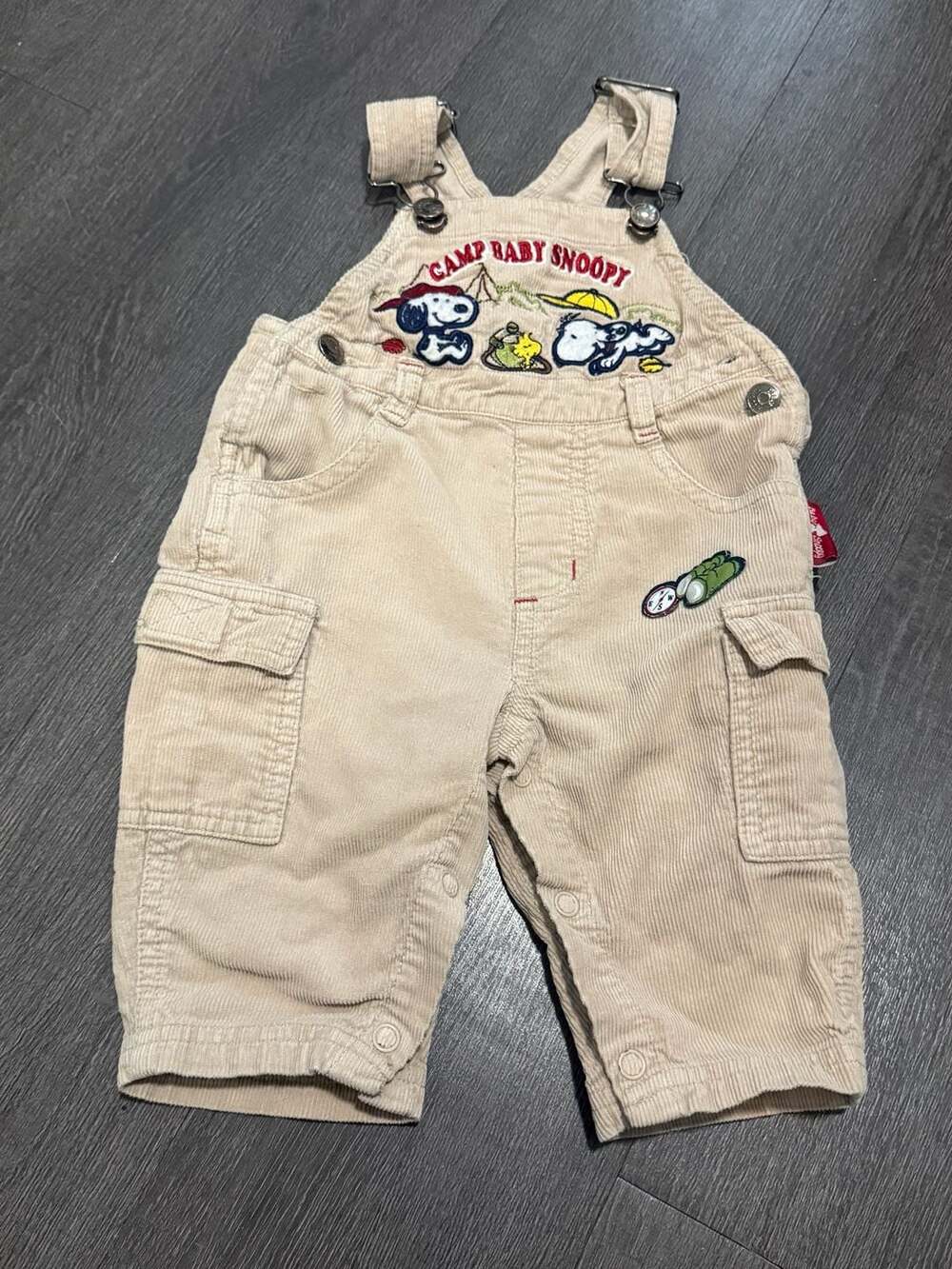 Vintage Peanuts Camp Baby Snoopy Corduroy Overalls Cargo Characters 6/9M